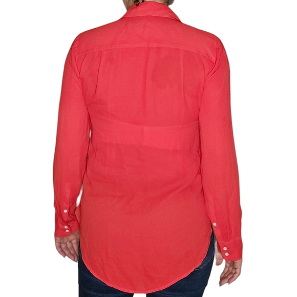 J. Crew Button Down Semi Sheer Long Sleeve Blouse Size 6 Red Dark Pink - Picture 2 of 3